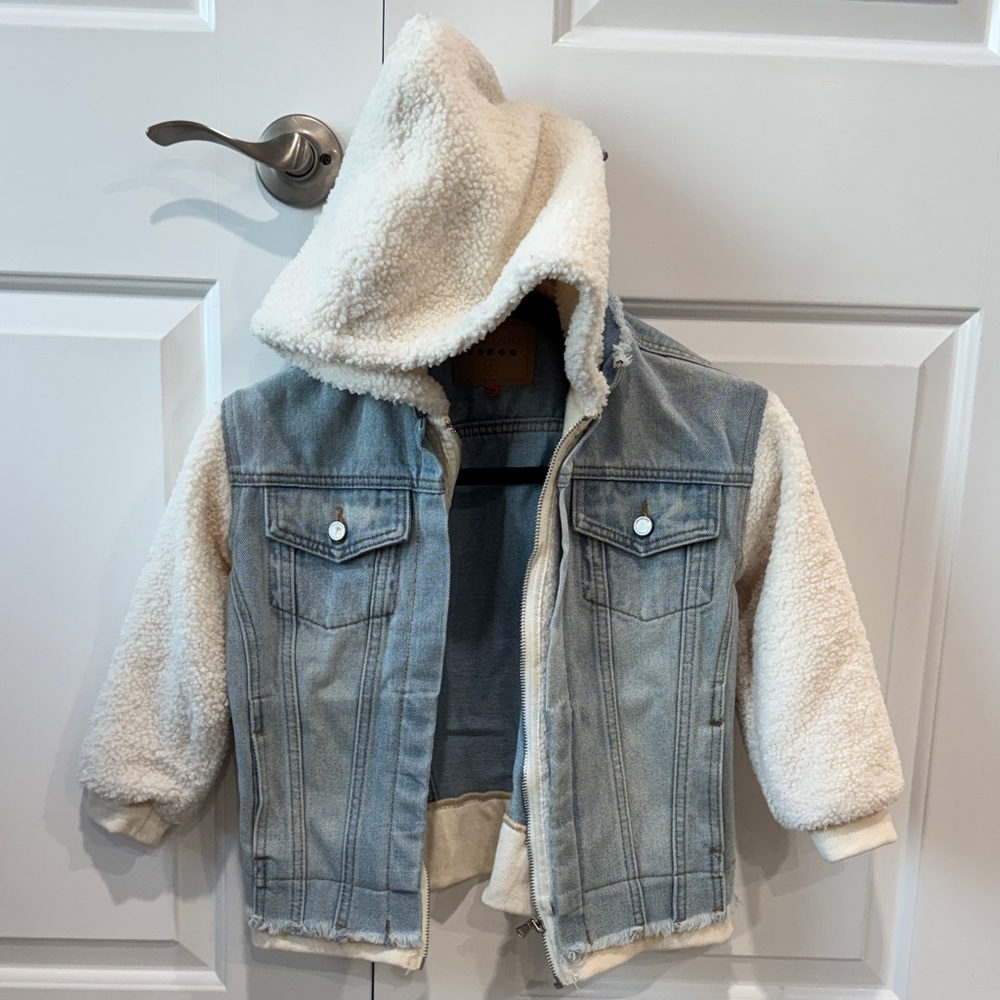 Blank NYC Kids Denim Jacket with Cream Sherpa